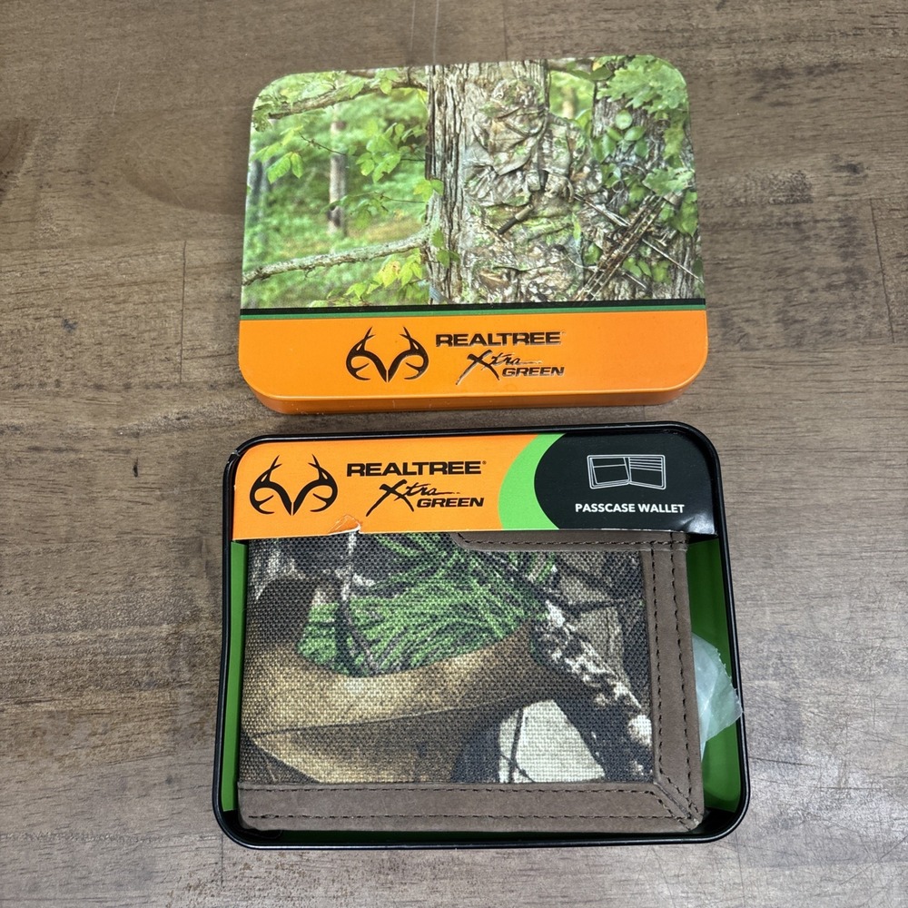 Realtree Camo Passcase Wallet Canvas Leather Hunting Outdoors Men's Xtra Green